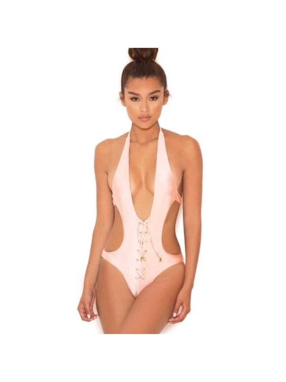House of CB London Positano Satin Peach One Piece Swimsuit
